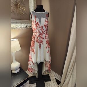 Nicole Miller NWT High-Low Dress with Coral Floral Embroidery